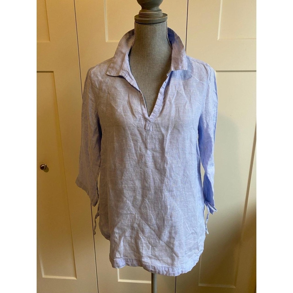 Sigrid Olsen Linen Shirt Tunic 3/4 Sleeve Small Lagenlook Boho Collar sku38
